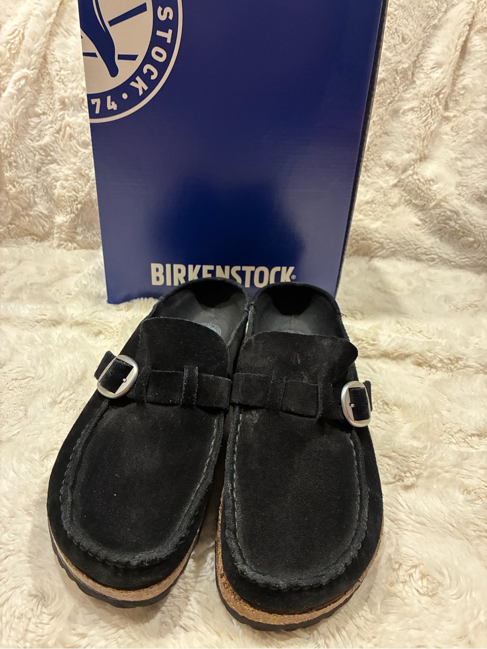 Birkenstock Buckle Suede  Black Leather Buckle Slip-On Clog size 9